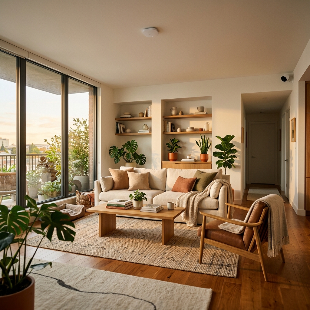 Modern home in daylight with smart devices