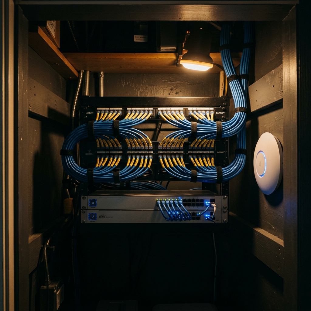 Professional network installation — night